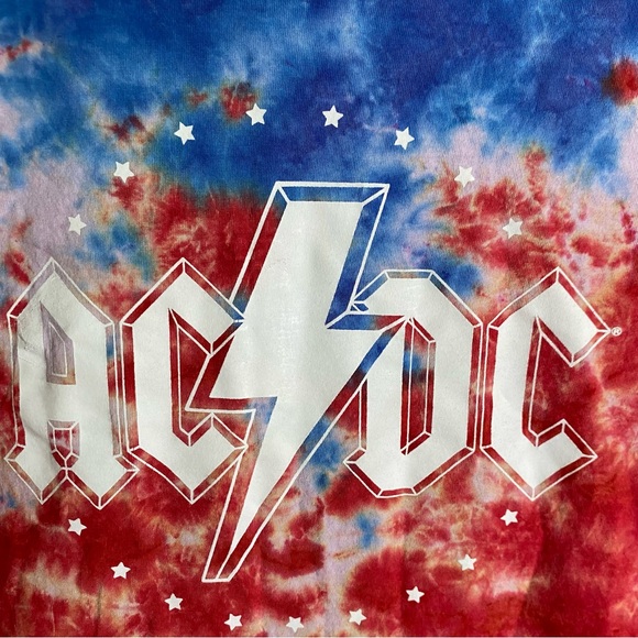 Women’s ACDC Retro Blue and Red Tie Dye Cropped Short Sleeve Tee Size Me… - Picture 6 of 8